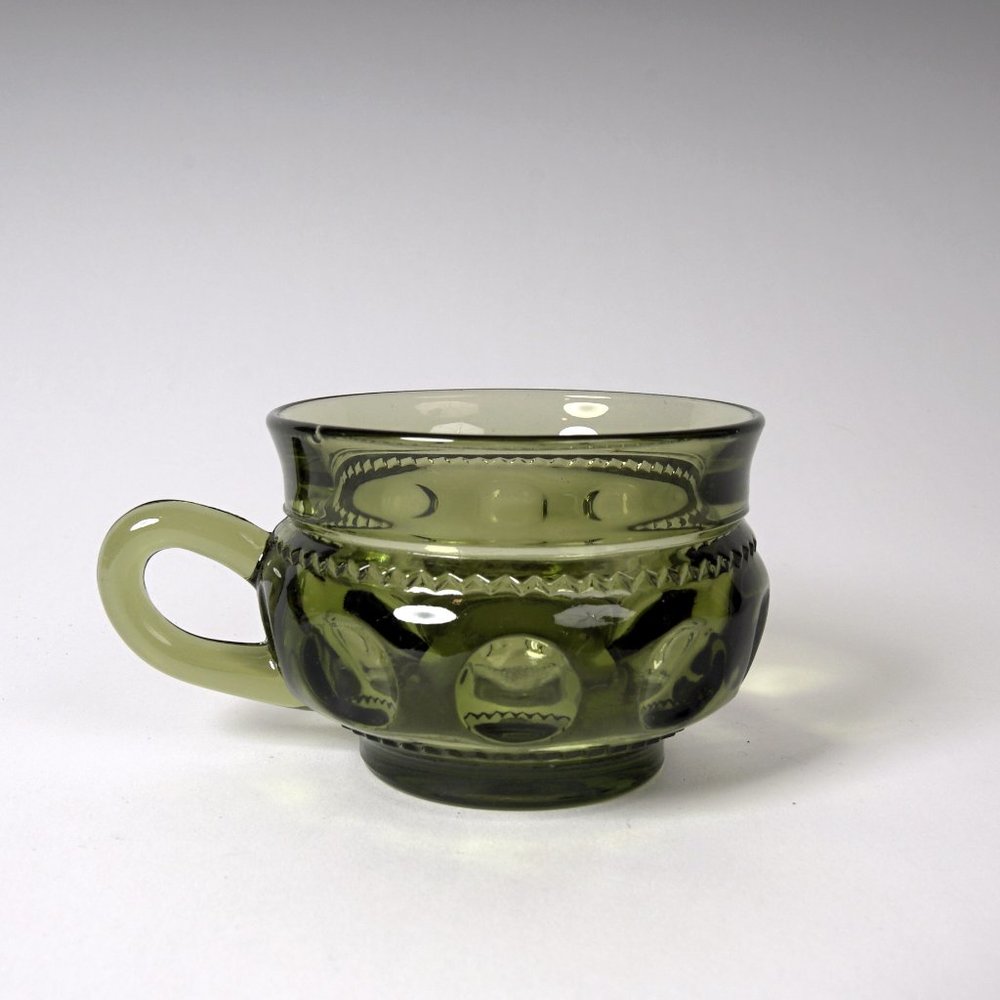 Indiana Green Glass Kings Crown Thumbprint Coffee cup